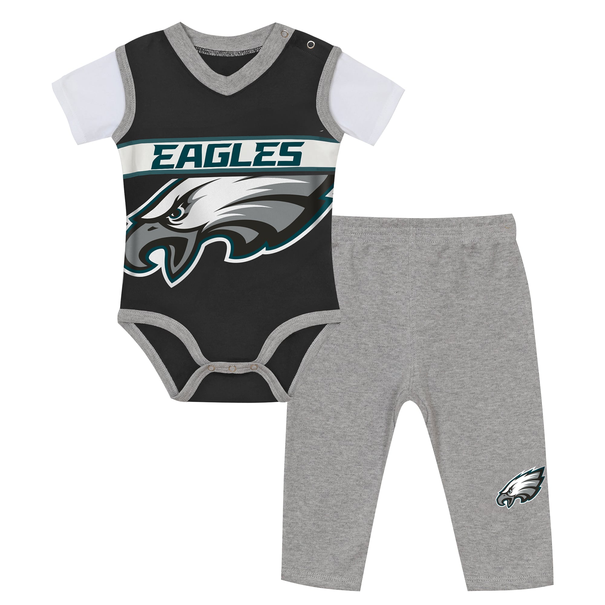 Ensemble body et pantalon deux pièces en jersey noir/gris chiné Philadelphia Eagles pour bébé Outerstuff
